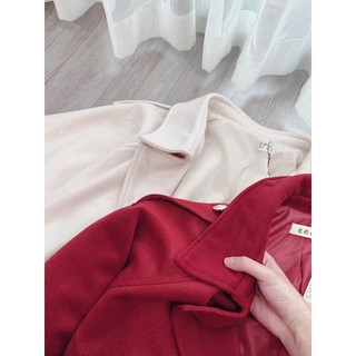 Áo dạ dáng dài 2 màu đỏ, be