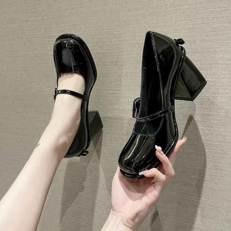 Quần chúng thiết kế cảm giác giày cao gót nữ tính khí phục cổ Hepburn giày thoải mái thô gót vuông Mary Jane giày