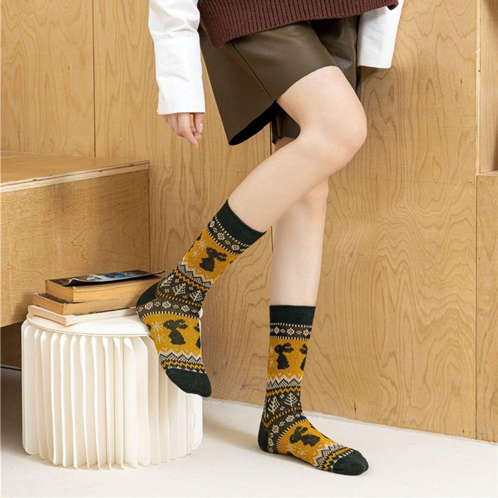 Anemone Đôi Vớ Dày Thoáng Khí Họa Tiết Cây Và Thỏ Hoạt Hình Dễ Thương