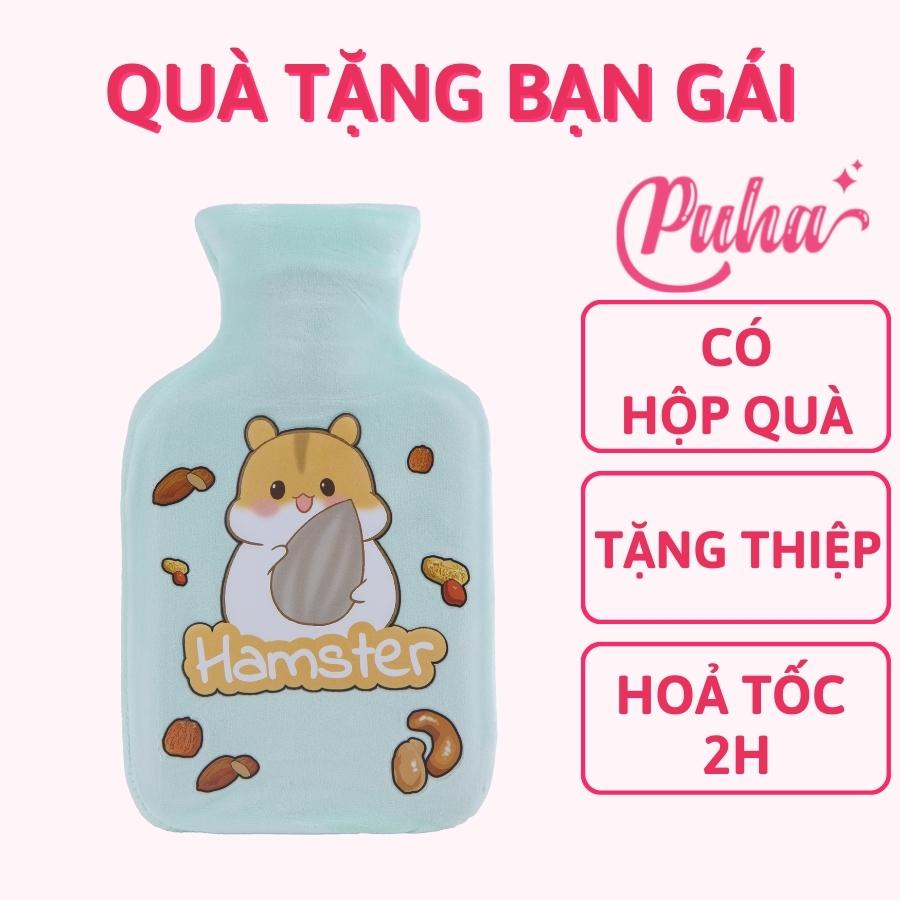 Túi chườm bụng kinh PUHA 1000ml, túi chườm ấm nóng sưởi ấm bụng cho nữ mẫu cute