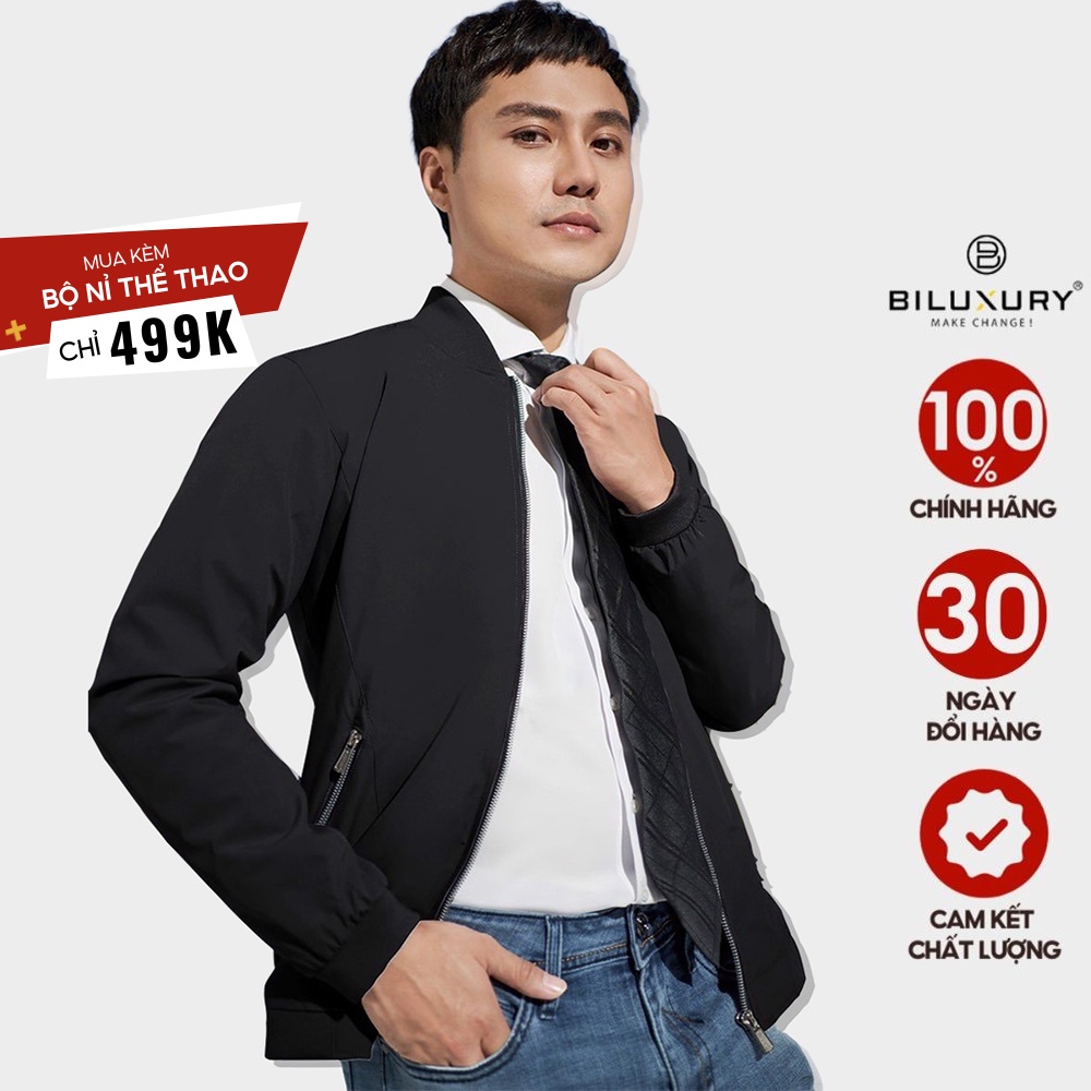 Áo khoác nam bomber Biluxury kháng khuẩn chống nước chống gió chống tia UV form suông trẻ trung 5AG2T007DEN
