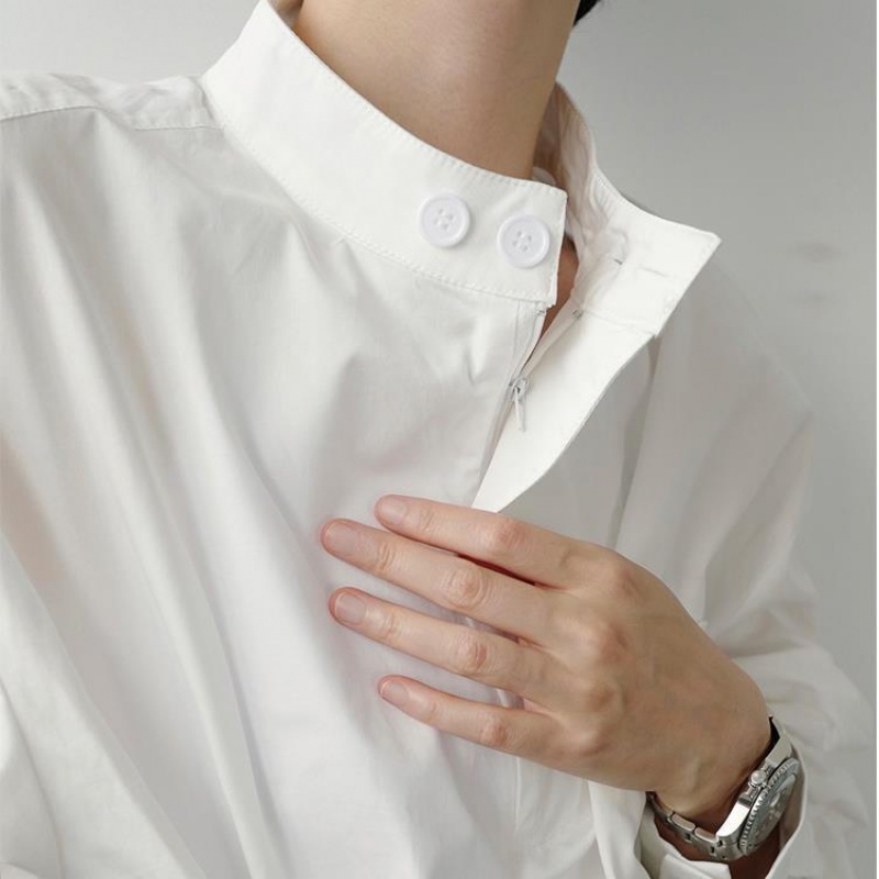 Influencer Áo Sơ Mi Trắng Dài Tay Dáng Rộng Đơn Giản Cao Cấp Thiết Kế bf Ruffian Cho Nam Và Nữ