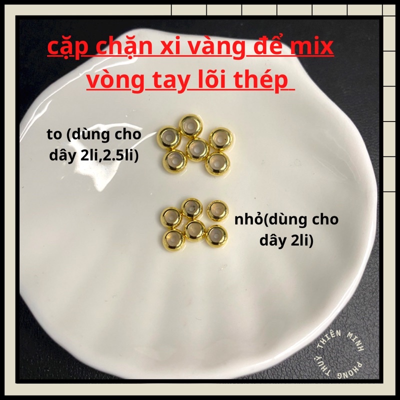 Cặp nút chặn charm xi vàng dùng cho vòng tay dây lõi thép cỡ 2li và 2.5li