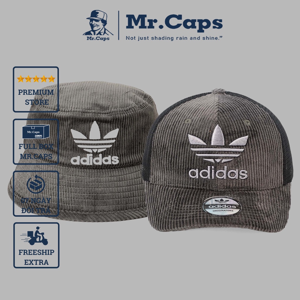 Nón đôi adidas - Combo mũ bucket và lưỡi trai nhung gân cao cấp phong cách thể thao unisex nam nữ Mrcap BKA04