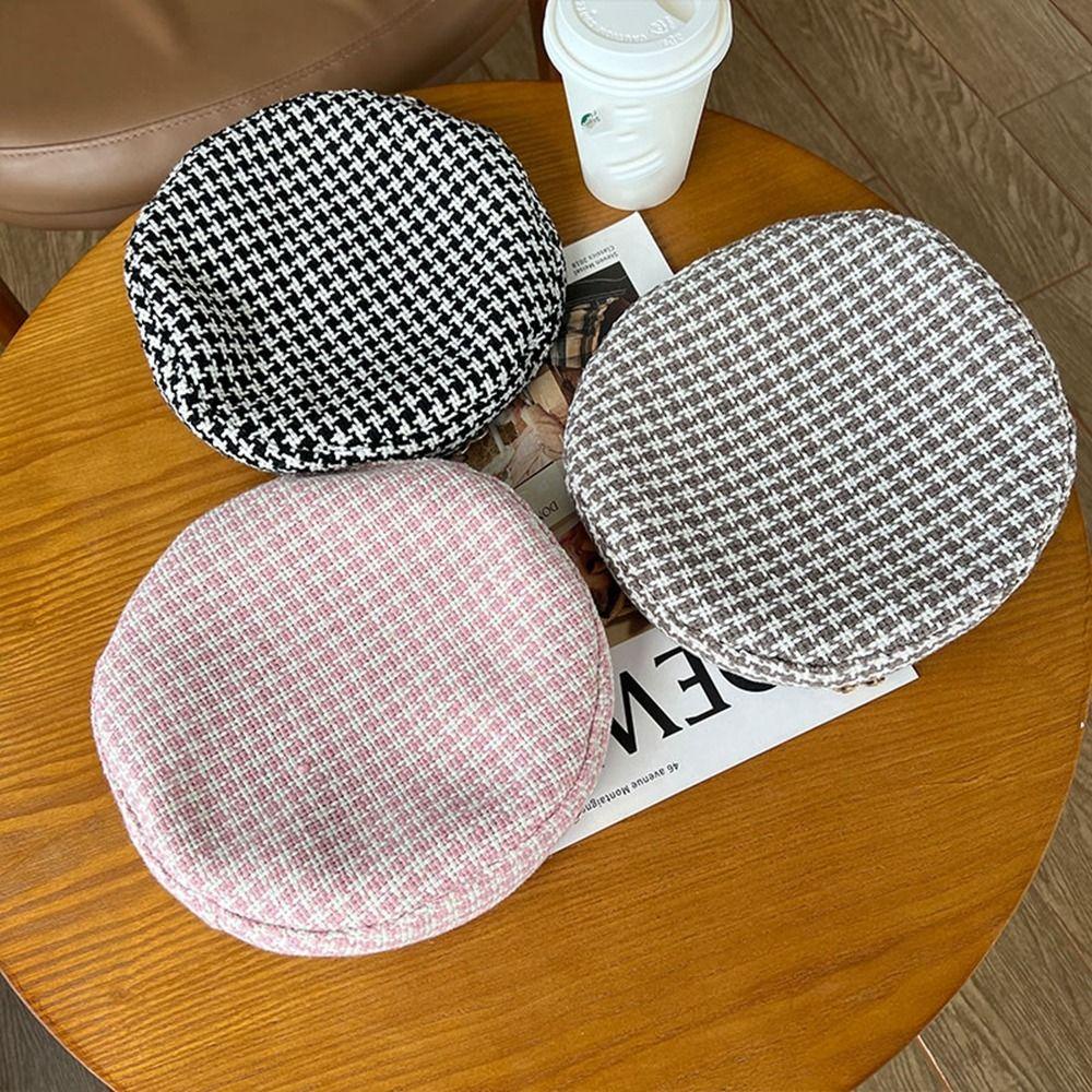 Mũ Nồi Cotton Họa Tiết Houndstooth Ngọt Ngào Thanh Lịch Dễ Phối Đồ Phong Cách Anh Quốc Cho Nữ
