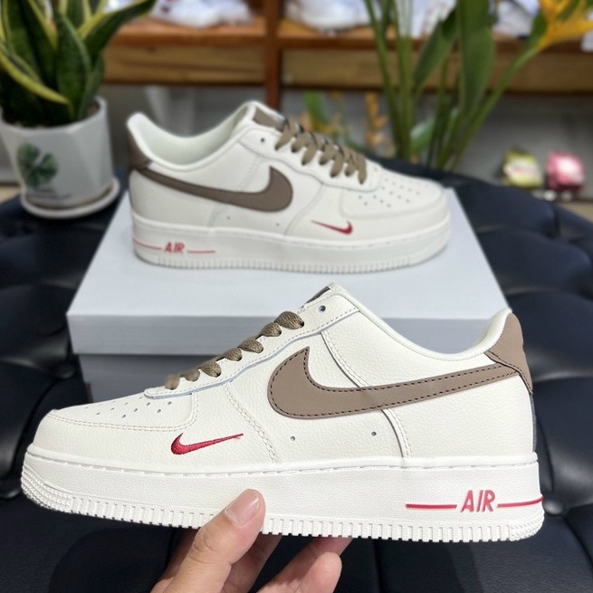 Giày Nike_Air force 1 nâu trắng, af1 vệt nâu, giày thể thao nam nữ cổ thấp, đế tăng chiều cao, Bản Best