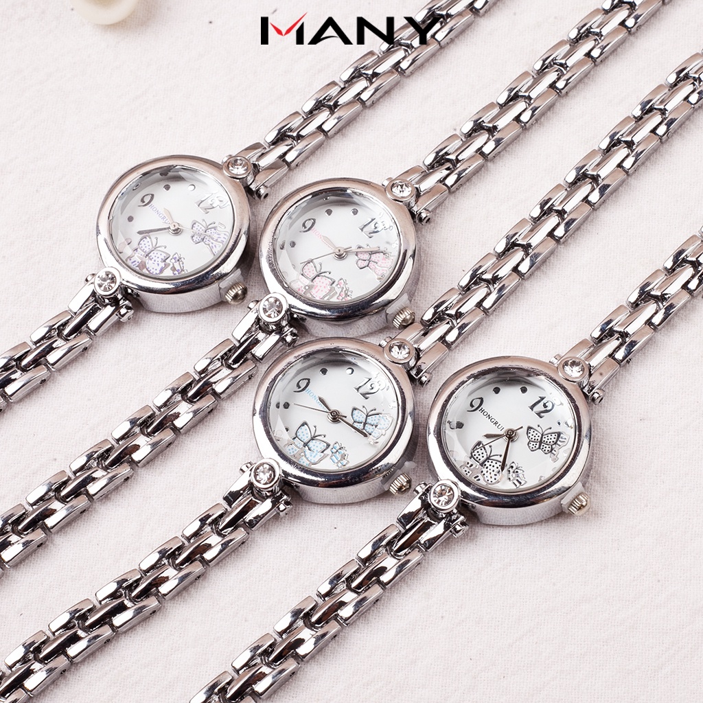 Đồng hồ Hongrui nữ tính - Đồng hồ nữ đeo dạng lắc tay màu bạc thời trang ManYi