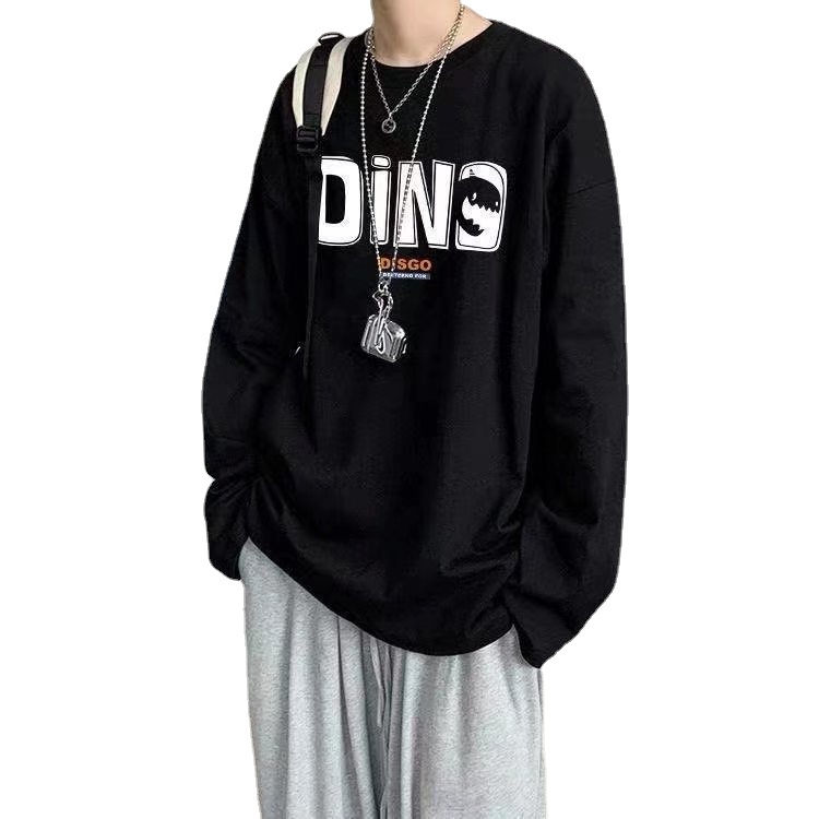 Áo Thun Tay Dài Dáng Rộng Cổ Tròn In Chữ Phong Cách hip hop Hàn Quốc Thời Trang Cho Nam Và Nữ