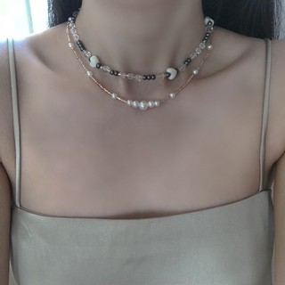 𝐓𝐇𝐄𝐎 - Dây Chuyền Choker Pha Lê Hạt Trai Xám
