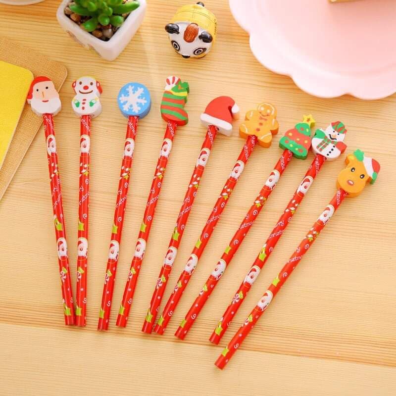 Combo 10 bút chì kèm tẩy nhiều hình noel cute làm quà cho các con