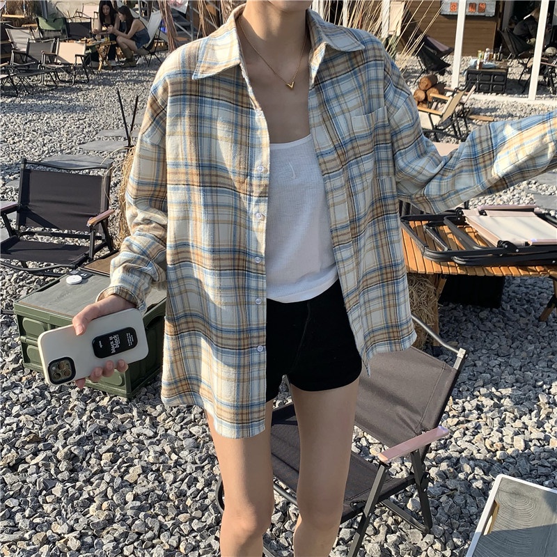 Áo Sơ Mi Tay Dài Dáng Rộng Họa Tiết Kẻ Sọc Thời Trang Mùa Thu Mới Cho Nữ