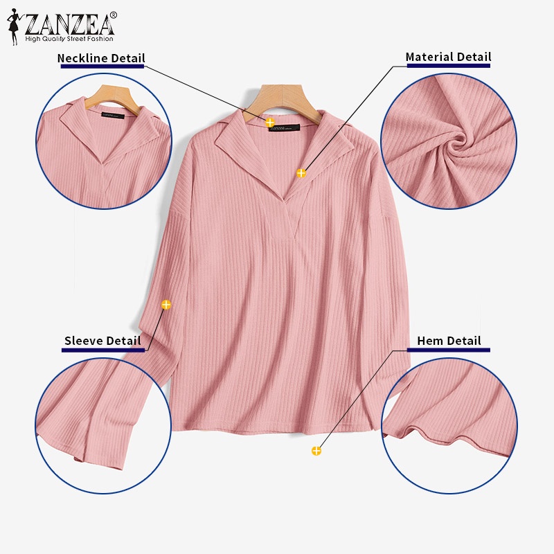 Áo thun ZANZEA dài tay cổ bẻ thời trang cho nữ