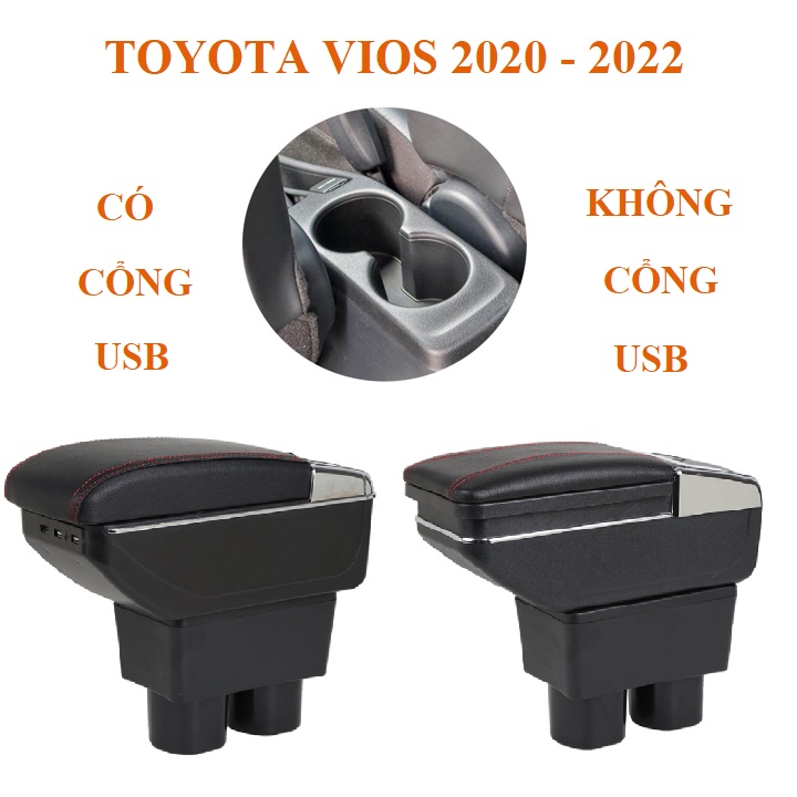 [BH 6 THÁNG] Hộp tỳ tay ô tô Toyota Vios 2020-2022, chất liệu nhựa ABS, da PU cao cấp