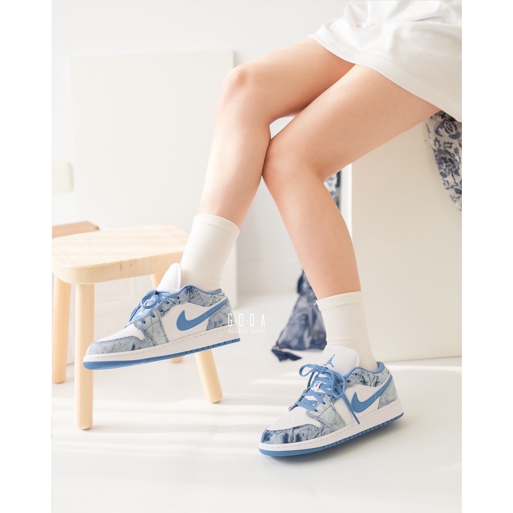 Giày Nike Nữ Jordan 1 Low Washed Denim Chính Hãng 🔴SIMPLE SNEAKER🔴 Nike Air Jordan 1 Vải Denim Cổ Thấp