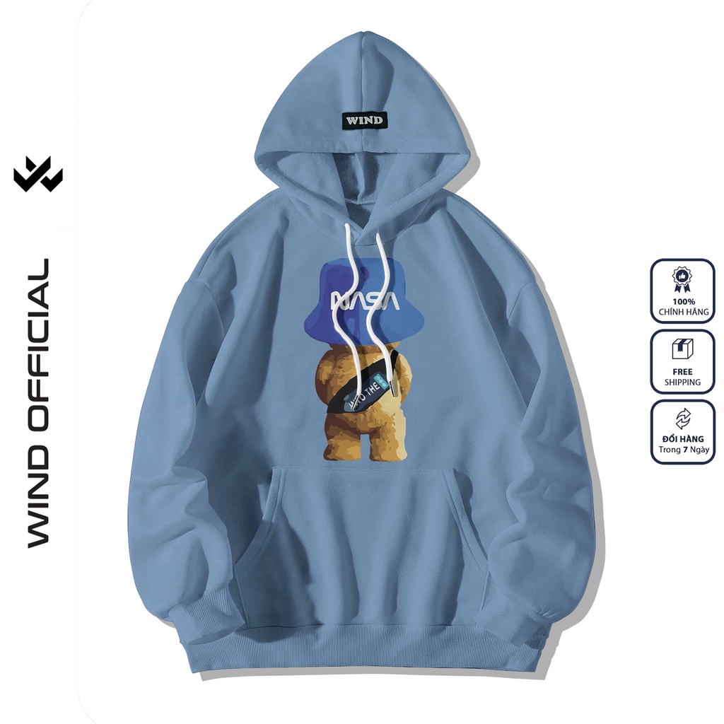 Áo hoodie unisex form rộng WIND nỉ bông Gấu Nasa thời trang thu đông nam nữ oversize