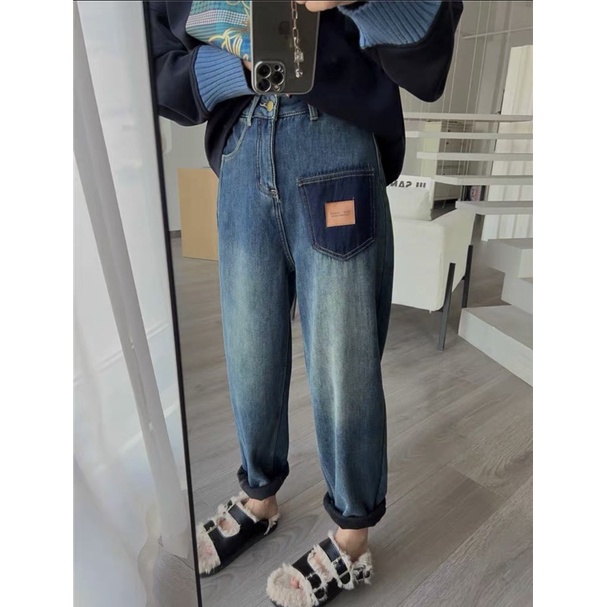 Quần bagy jeans túi trước phối tag da siêu xinh hàng QC loại 1 - có ảnh thật