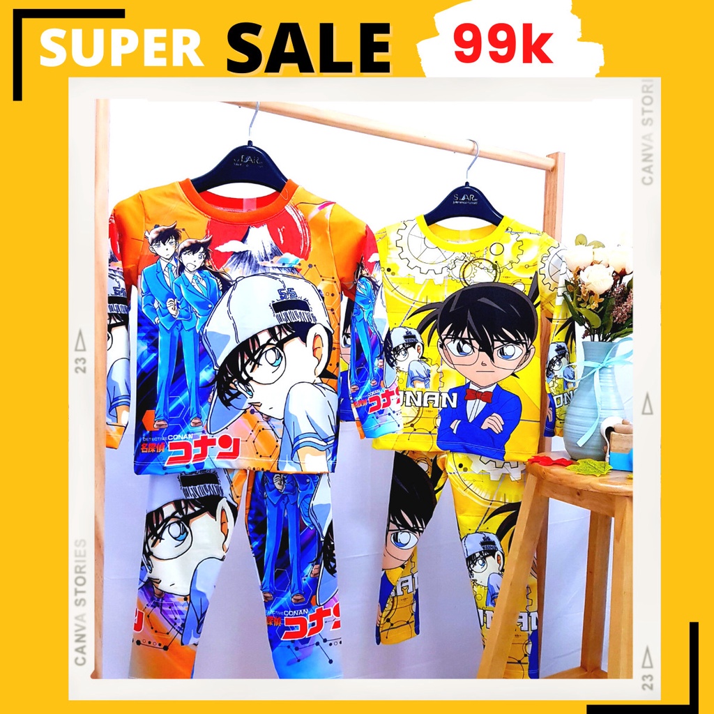 Bộ thu đông cho bé trai, quần áo trẻ em dài tay thun lạnh in 3D hình CONAN mềm mịn, co giãn tốt thoải mái cho bé trai từ