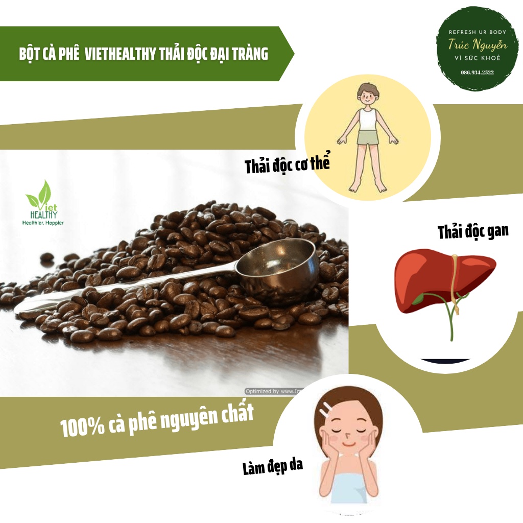 1KG Bột cà phê nguyên chất Enema Viet Healthy, thải độc đại tràng