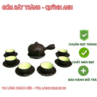 Bộ ấm chén bát tràng dung tích 280ml tử sa tay quai, gốm qa bình hoa ấm chén