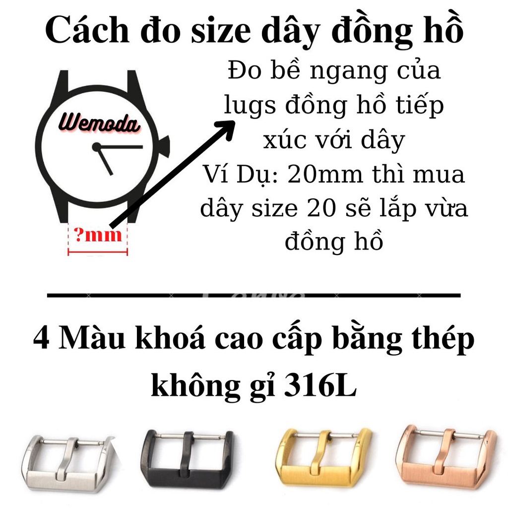 Dây da đồng hồ Wemoda chất liệu da sáp nâu đất M5 size 18mm,19mm,20mm,21mm,22mm,24mm tương thích đồng hồ apple watch