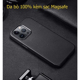 Ốp lưng da bò thủ công kèm sạc không dây iPhone 14 pro max
