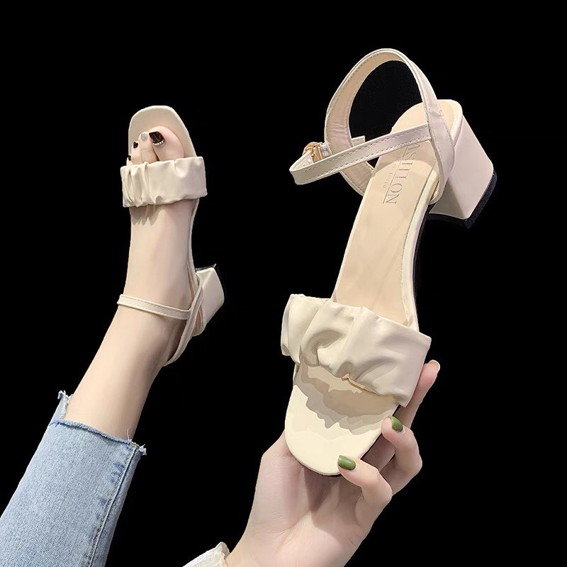 Giày Sandal Cao Gót 5p Phối Xếp Ly Xinh Xắn Mã TLS58