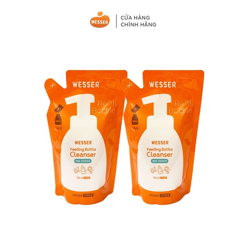 CHÍNH HÃNG ( Combo ) 2 Túi nước rửa bình sữa Wesser 500 mL