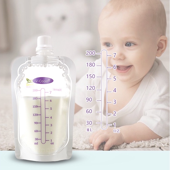 Hộp 20 túi trữ sữa KidsWorld VCool 200ml đựng và bảo quản sữa mẹ tặng kèm bút và miếng dán ghi chú