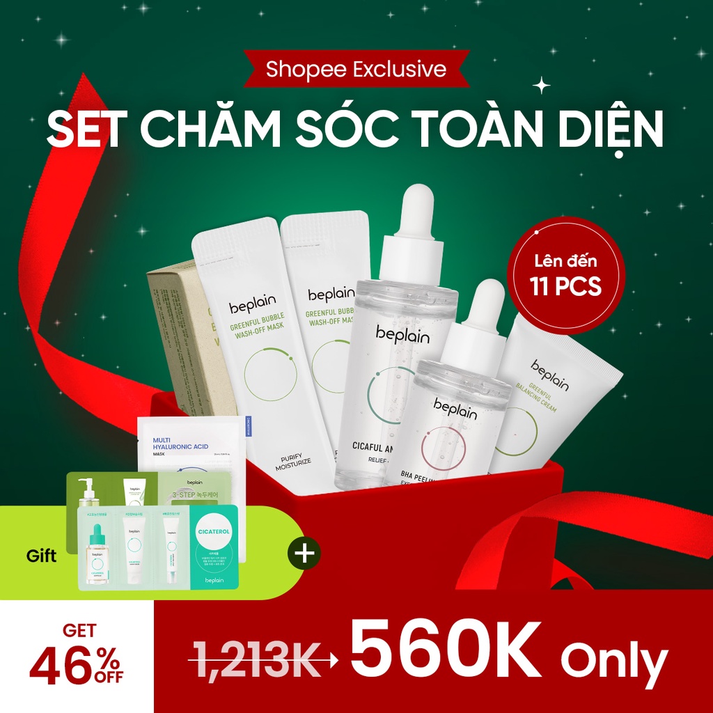 Set sản phẩm chăm sóc da toàn diện beplain gồm 12 mặt nạ thải độc + 2 chai tinh chất full size + kem dưỡng 30g