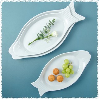 Đĩa cá sứ long phương - đĩa sứ trắng hình con cá sâu lòng size nhỏ 12inch và 14inch