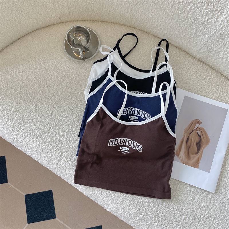 NRVP Áo tanktop co giãn phong cách Hàn Quốc với đệm ngực