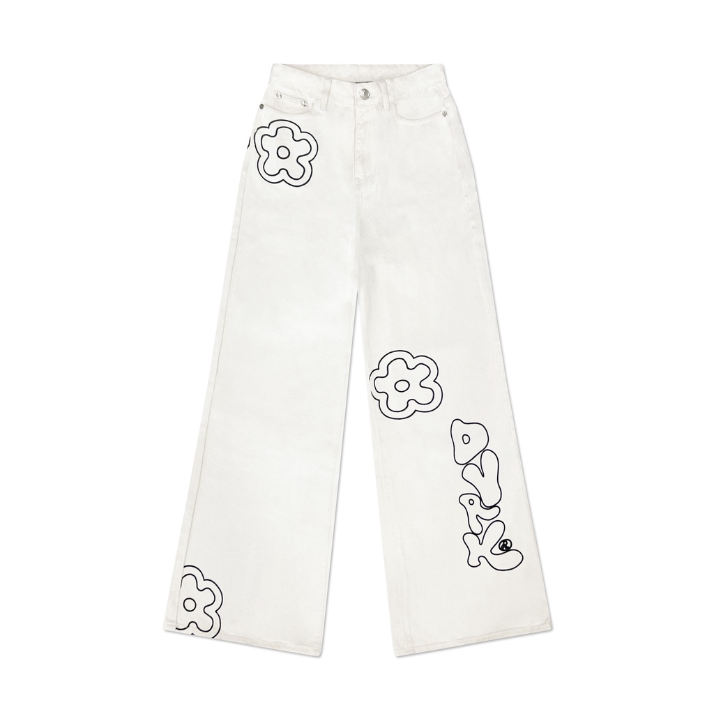 DVRK - Quần Jeans Nữ Ống Rộng Retro Flower Màu Cream - DVRK - 22SS