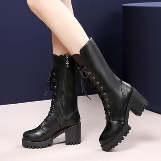 Boot nữ  bốt nữ giày boot nữ boot cao cổ giày bốt cao gót đế thô cột dây phía trước có khóa kéo thời trang cho nữ size 35-41