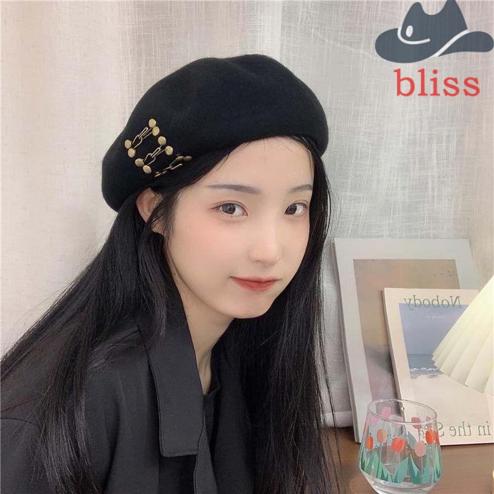 Mũ Beret Dệt Kim Phối Khóa Đồng Ngọt Ngào Thời Trang Mùa Đông Cho Nữ