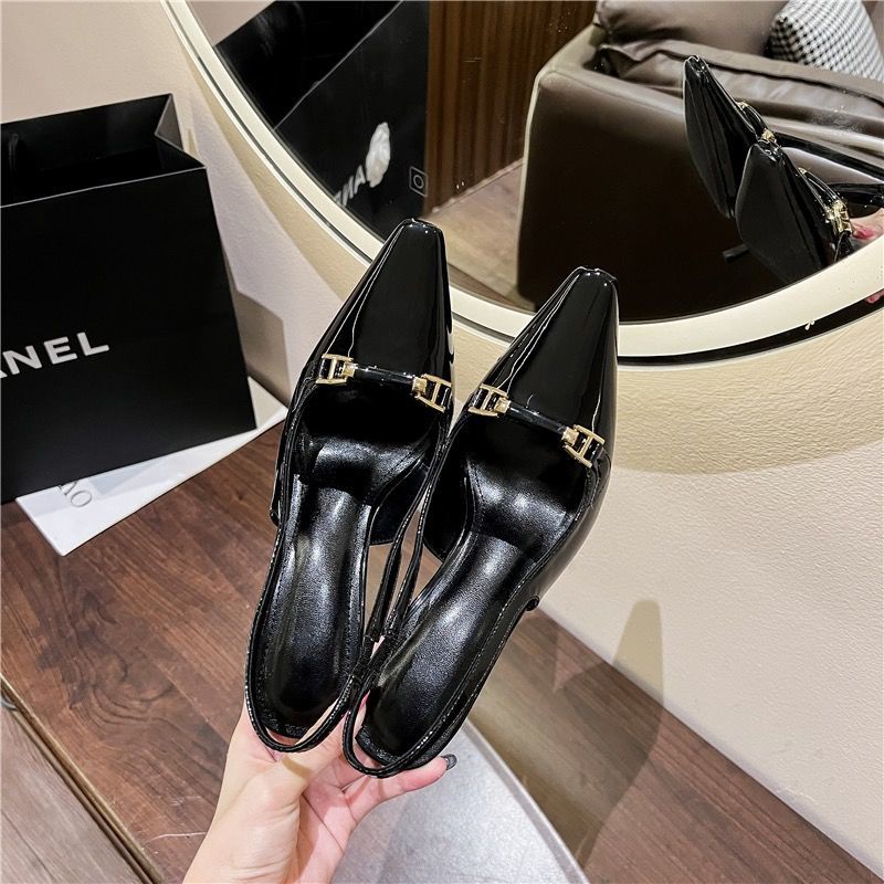 Giày Cao Gót Da Bóng Mũi Vuông Màu Đen Thời Trang Thu Đông 2023 Cho Nữ