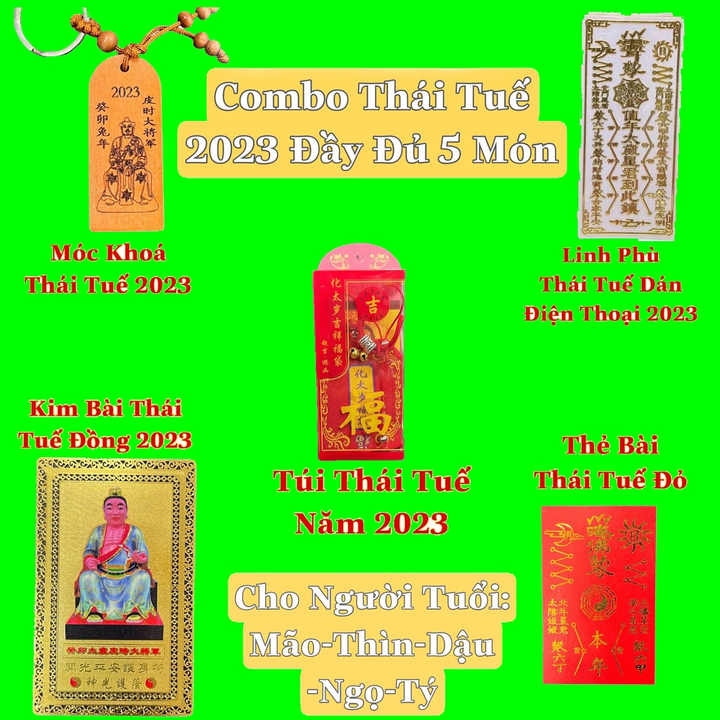 Sét 5 Món Thái Tuế 2023 : Túi Thái Tuế - Móc Khóa - Kim Bài Thái Tuế - Phù Thái Tuế Bình an May mắn