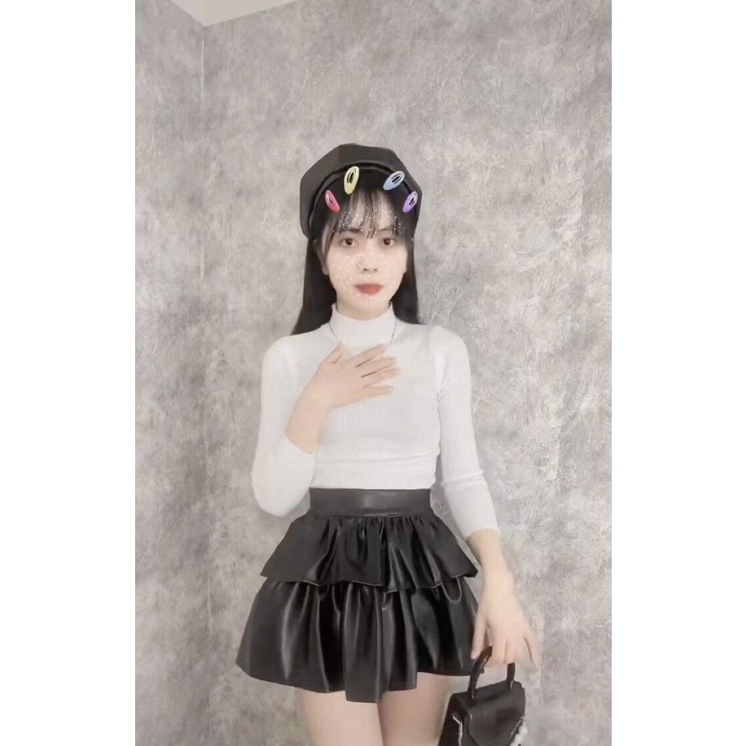 Chân Váy Da 2 Tầng,Váy Xòe Xếp Ly Hàng QC