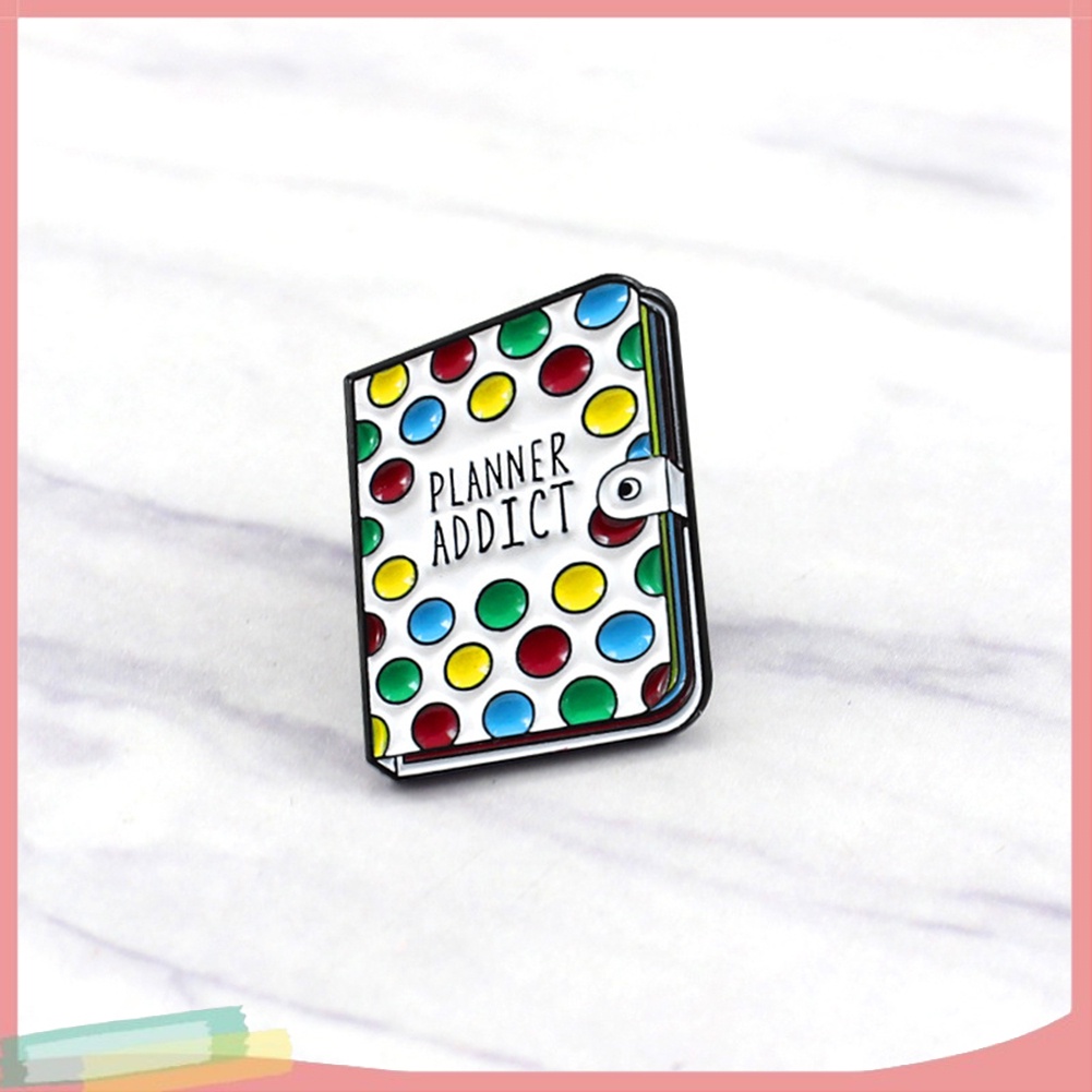 【LK】Planner Addict Book Colorful Dots Enamel Brooch Pin Denim Backpack Badge