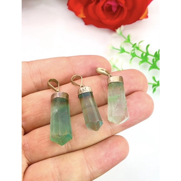 1 Điểm pha lê Flourite xanh tự nhiên với bạc 925 Vòng cổ mặt dây chuyền thật bằng đá Flourite / Có d