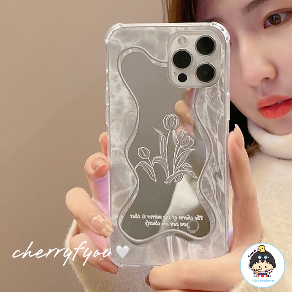 Ốp Điện Thoại Tpu Mềm Họa Tiết Hoa Tích Hợp Gương Trang Điểm Cho IPhone 11 12 13 14 Pro Max XS XR 7 8 Plus