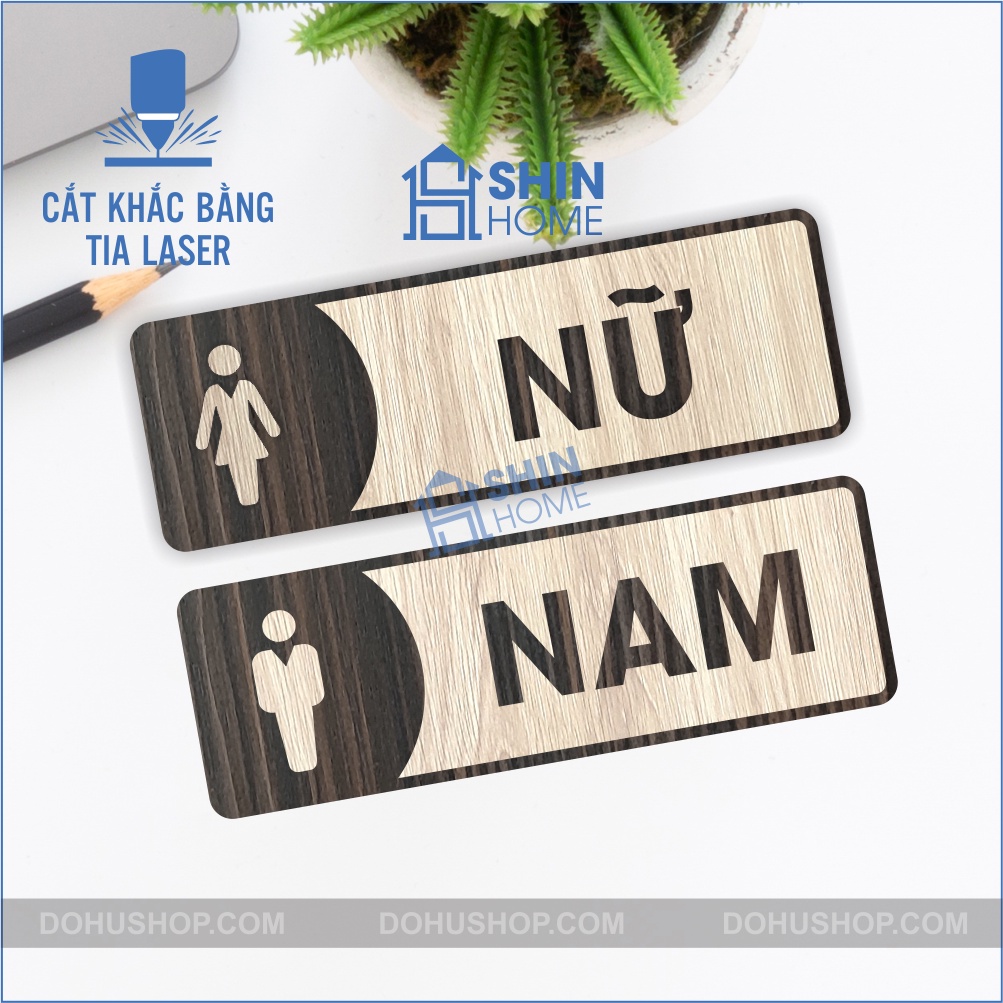 Bảng toilet gỗ - biển wc nam nữ vintage decor có sẵn keo dán phòng vệ sinh