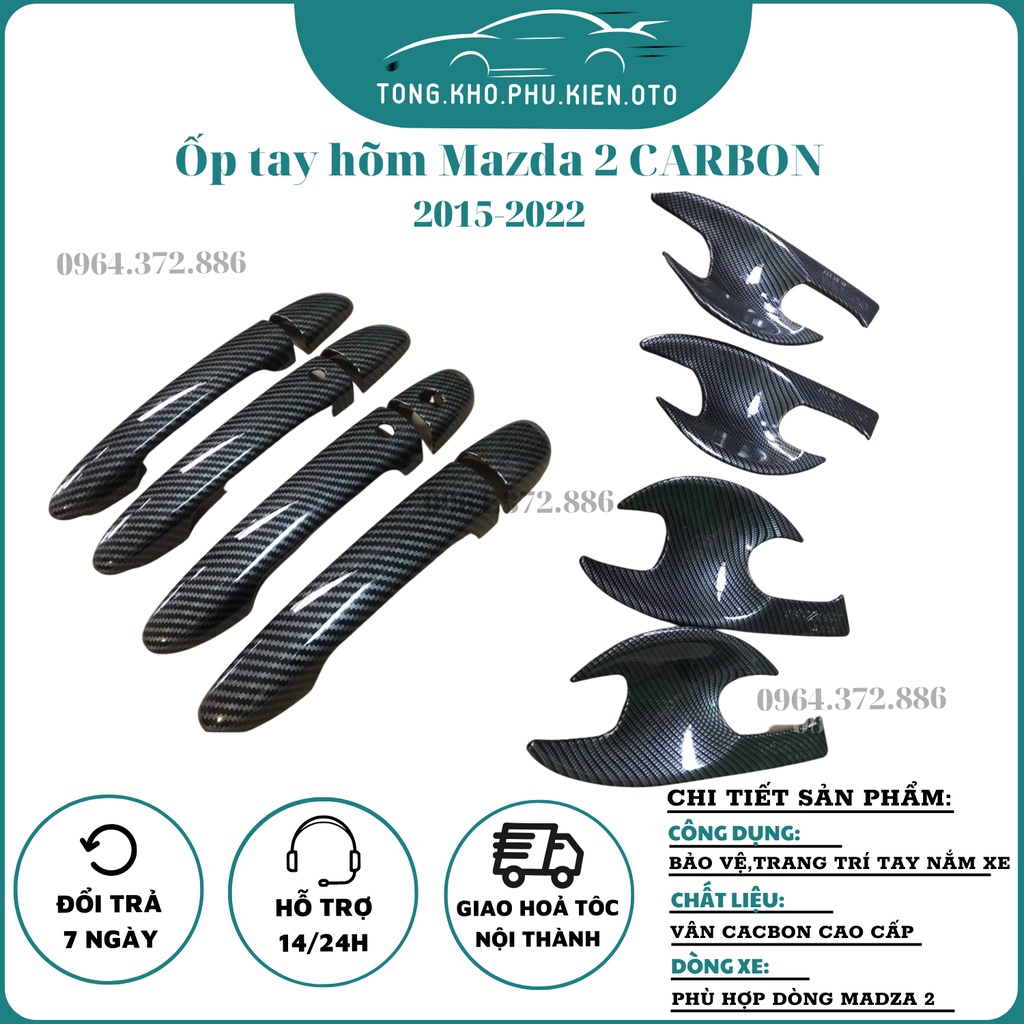 Ốp tay nắm, hõm cửa CARBON xe Mazda 2, Mazda 3, Cx5 , Mazda 6, Cx8 vân cacbon cao cấp