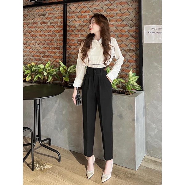 Quần Tây Nữ Lưng Cao 3 Cúc Cài Mặc Đi Học Làm Công Sở