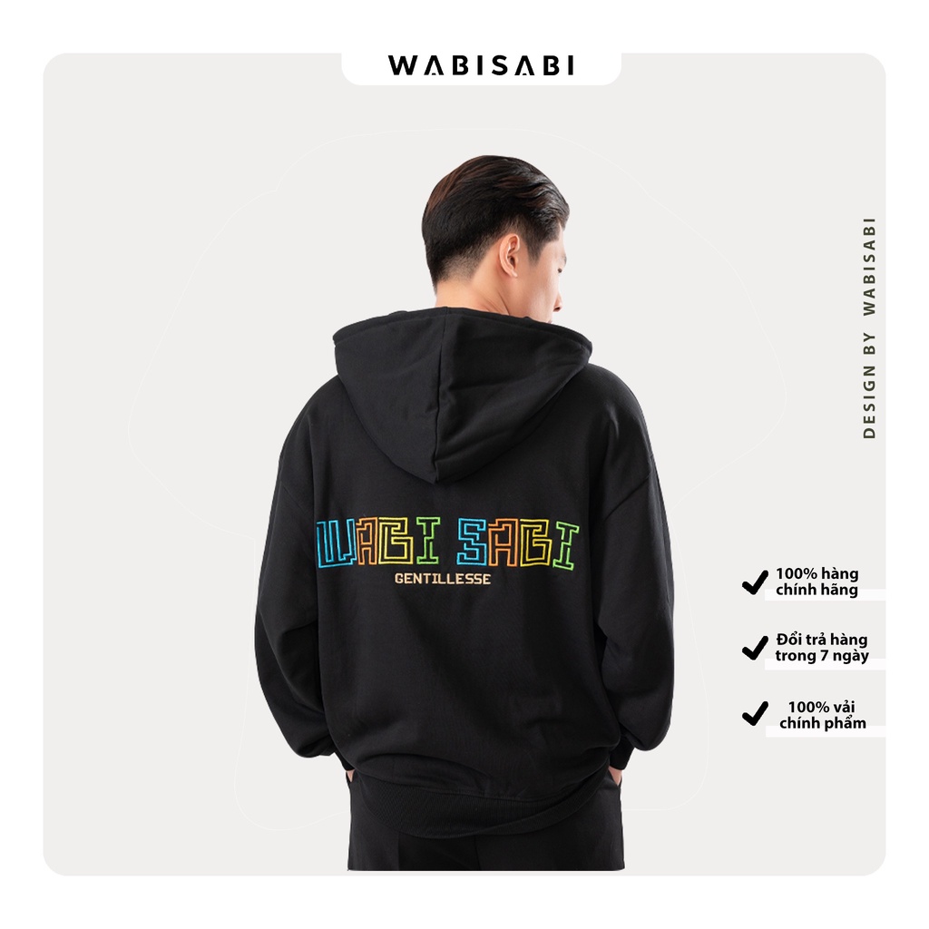 Áo Hoodie Zip chữ thêu Wabisabi nỉ cotton 100% chân cua chính phẩm - WSHD1