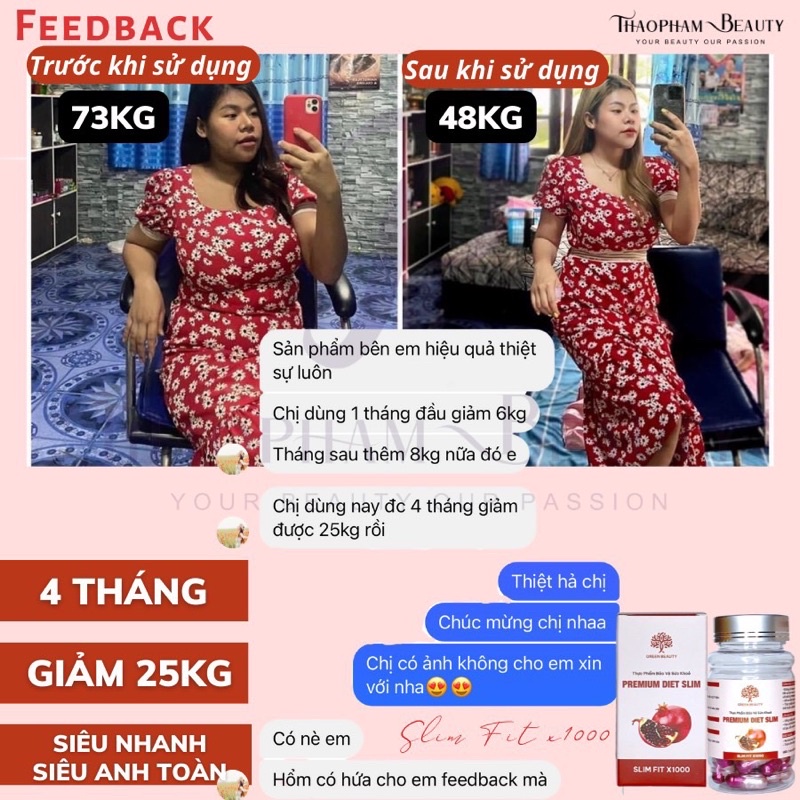 Viên Giảm Cân PREMIUM DIET SLIM Giảm Mỡ Bụng, Hỗ Trợ Giảm Cân An Toàn SLIM FIT X1000 - Green Beauty