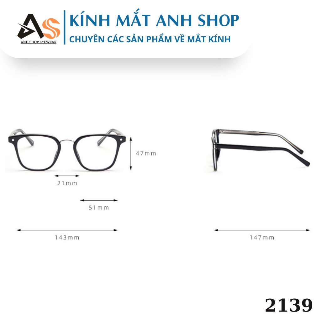 Gọng kính vuông thời trang bền đẹp nhận cắt độ theo yêu cầu AS2139B