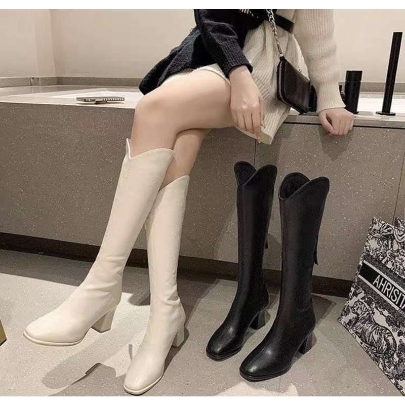 Boot đùi nữ da lỳ gót trụ dáng hot nhất năm 2022 mã A58-1