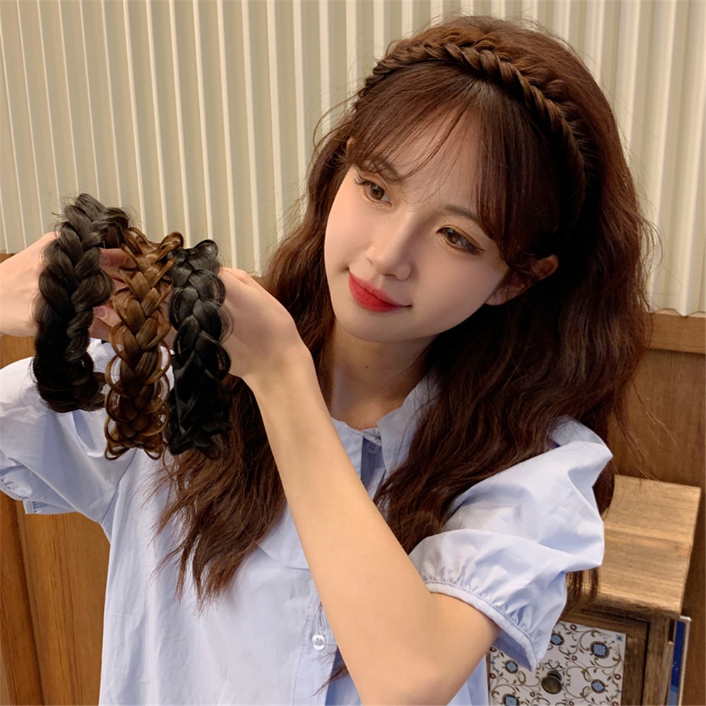 Băng Đô Dạng Tóc Giả Thắt Bím Đính Hoa Và Ngọc Trai Chống Trượt Thời Trang Cho Nữ