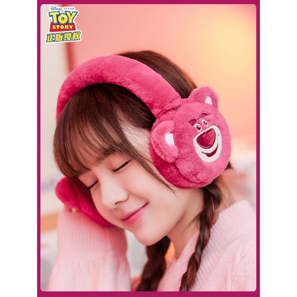 CHỤP TAI BÔNG VÀ KHĂN QUOÀNG CỔ  MÙA ĐÔNG HÌNH GẤU HỒNG DÂU TÂY ĐÁNG YÊU