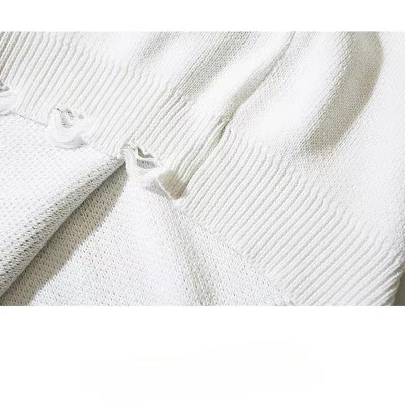 Áo Sweater Dáng Rộng Thiết Kế Xẻ Rách Phong Cách Hip Hop Đường Phố Mỹ Cá Tính